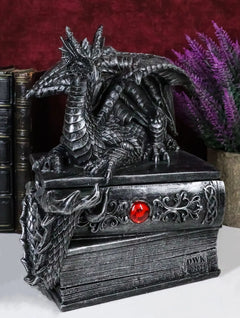 Medieval Fantasy Dragon Guardian of Knowledge Secret Trinket Box Figurine 8.25"H-1