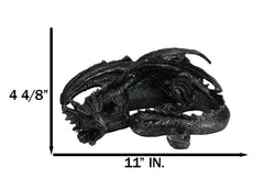 Figura coleccionable de dragón soma negro con cuernos de fantasía medieval en reposo, 28 cm de largo-2