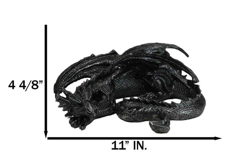 Figura coleccionable de dragón soma negro con cuernos de fantasía medieval en reposo, 28 cm de largo-2