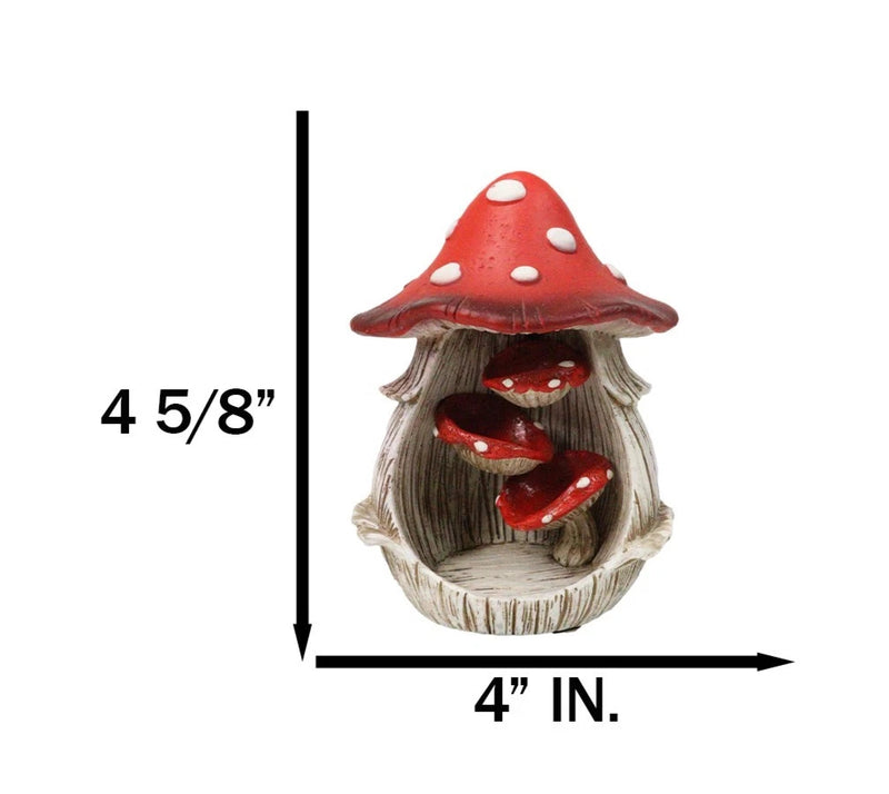 Fairy Garden Red Spotted Toadstool Mushroom Cottage Backflow Incense Burner-5