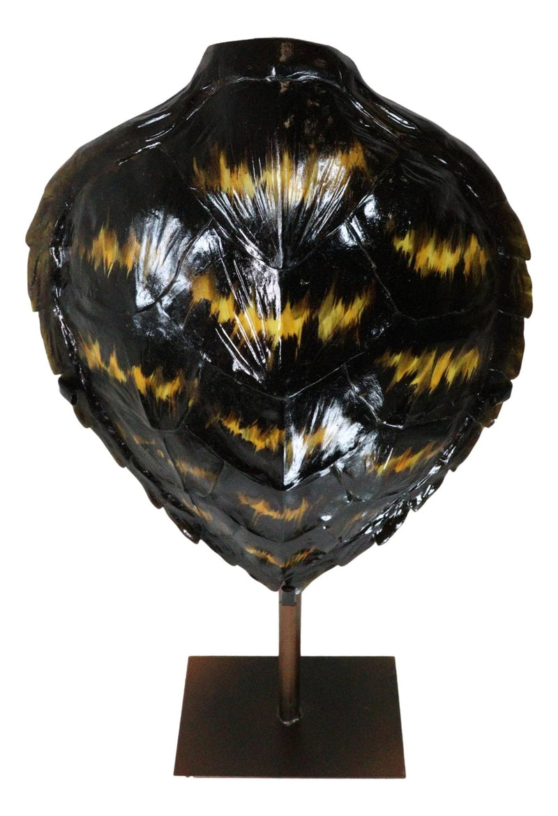 Nautical Marine Black Tone Faux Hawksbill Turtle Shell Sculpture With Pole Stand-5