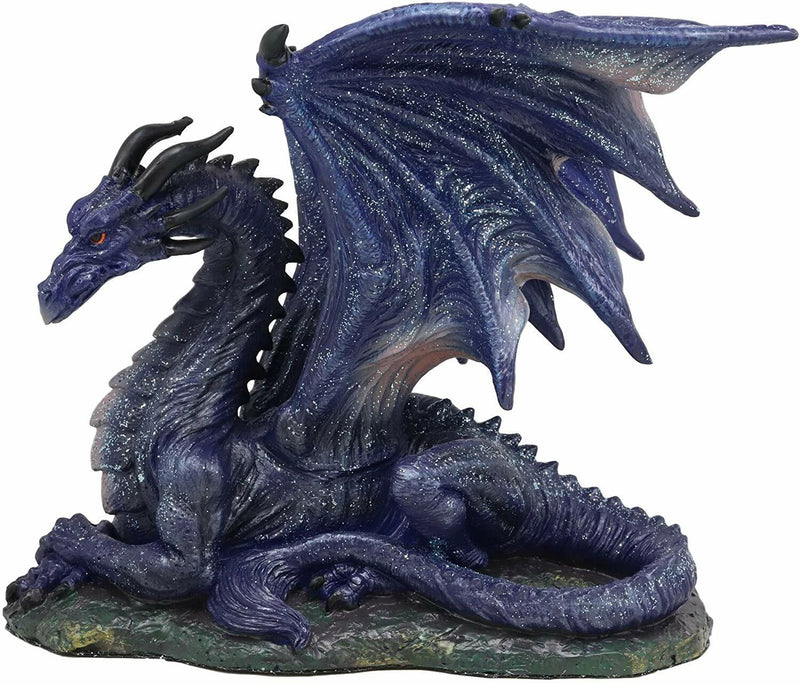 Estatua de dragón de medianoche azul brillante de fantasía en reposo, 20 cm de largo, Tierra de los Dragones-1