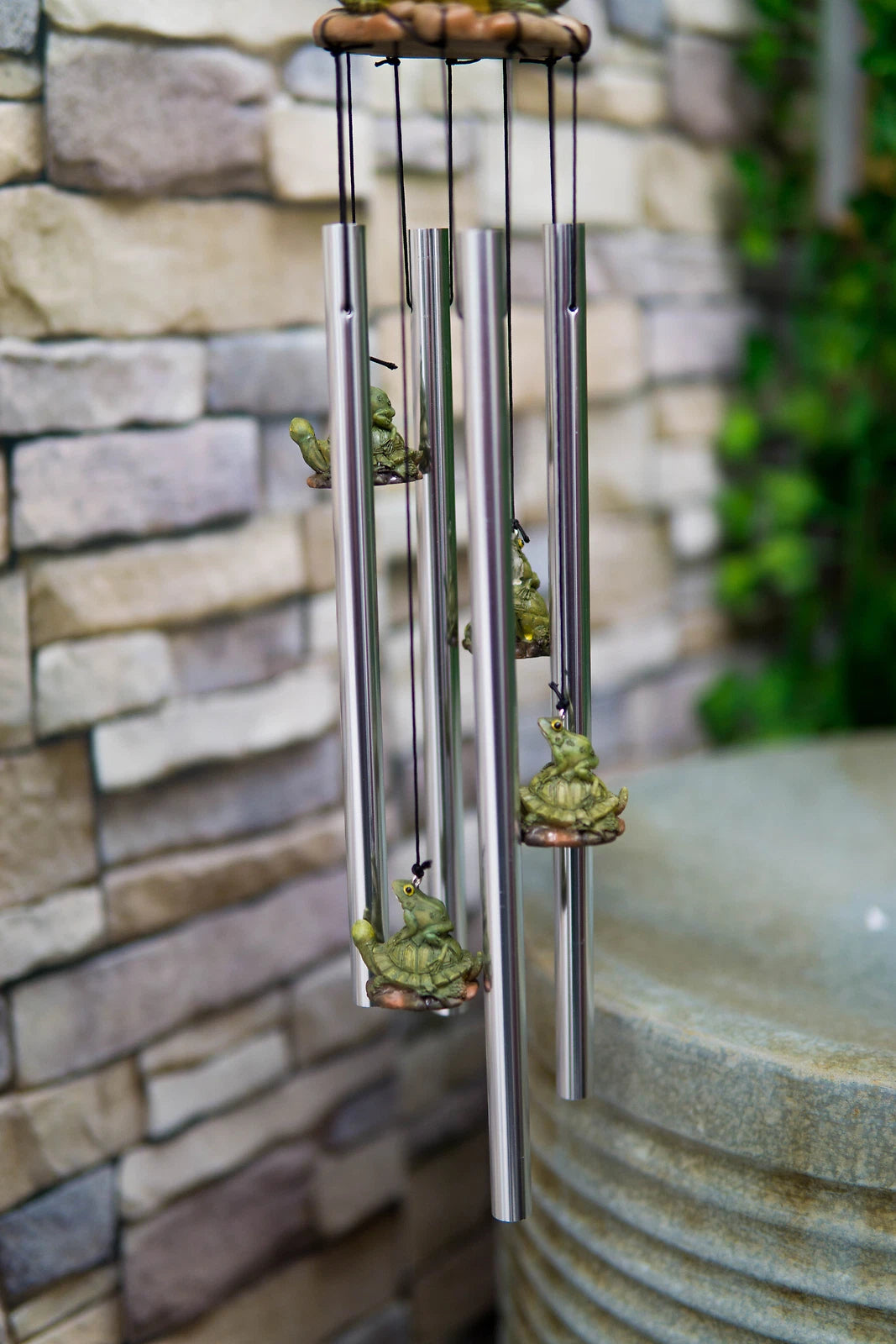 Tortoise Piggybacking Green Frog With Snail Garden Patio Wind Chime Decor