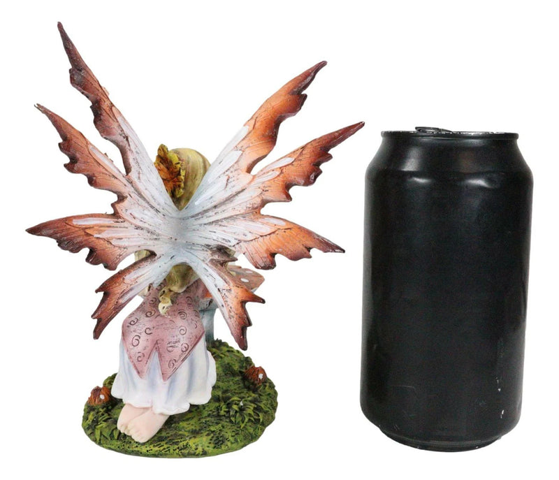 Enchanted Forest Fall Ladybug Mushroom Fairy Sitting by Toadstools Figurine-3