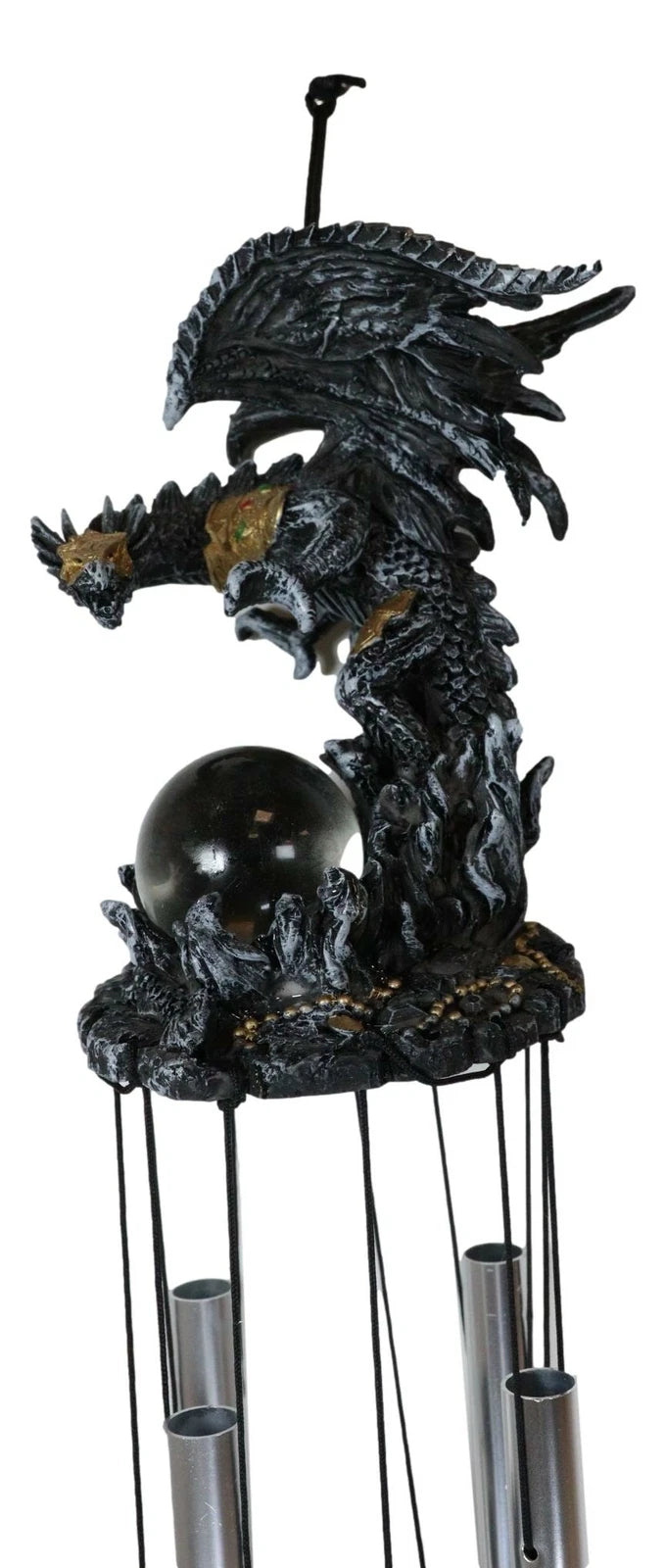 Armored Battle Dragon Crystal Sphere Resonant Relaxing Wind Chime Garden Patio-4