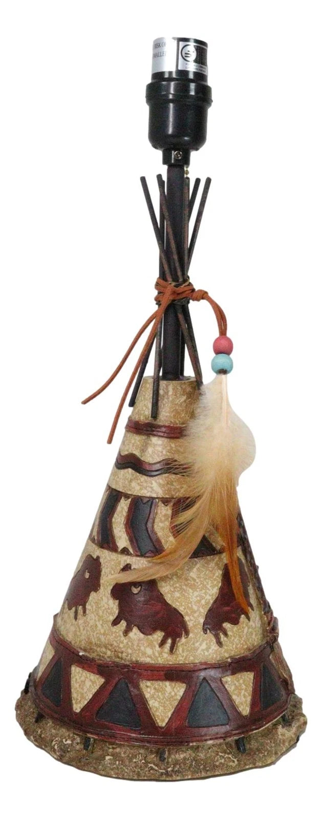 Southwestern Indian Bisons Buffalo Teepee Hut Dreamcatcher Feathers Table Lamp-3