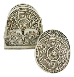 Juego de 6 posavasos con símbolos del calendario solar de los dioses aztecas y figura de soporte-2