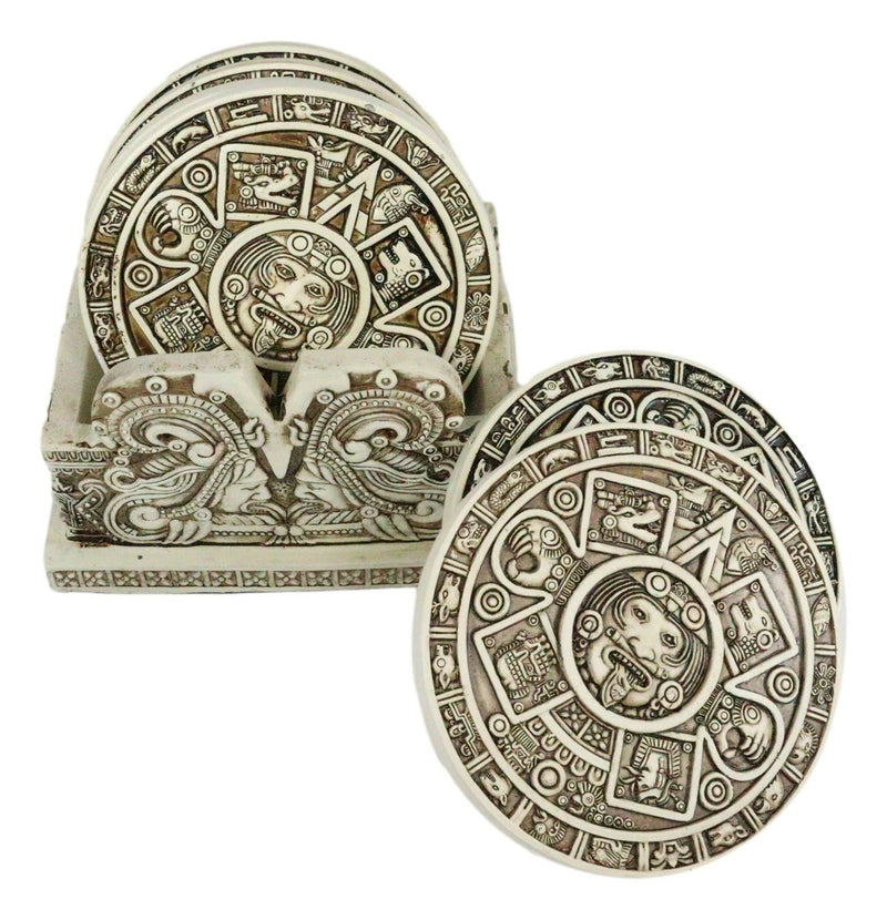 Juego de 6 posavasos con símbolos del calendario solar de los dioses aztecas y figura de soporte-2