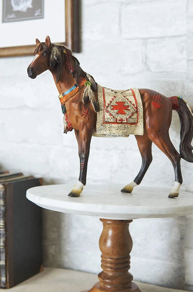 Estatua artesanal de caballo espiritual con sillín tapizado pintado, 24 cm de largo-2
