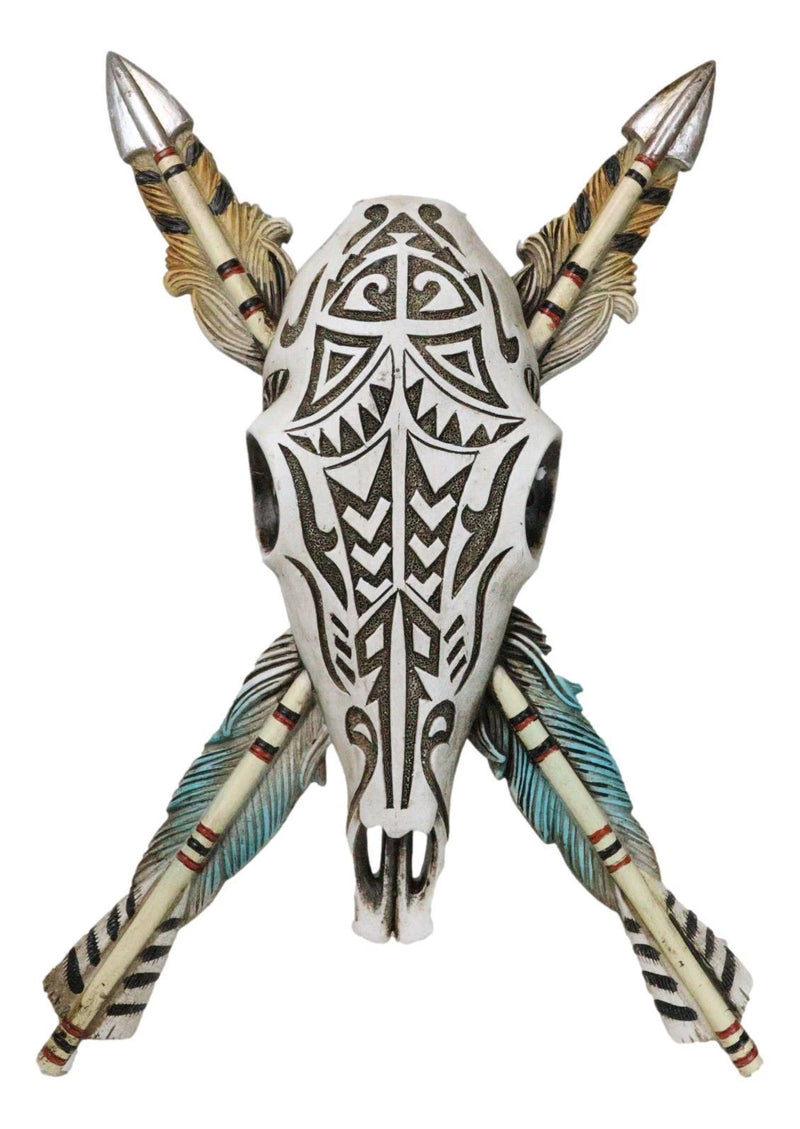 Southwestern Indian Tribal Tooled Tattoo Cow Skull And Crossed Arrows Wall Decor-2
