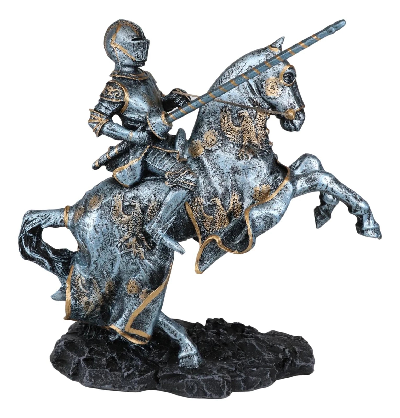 Medieval Champion Knight In Suit Of Armor With Lance On Horse Figurine-2