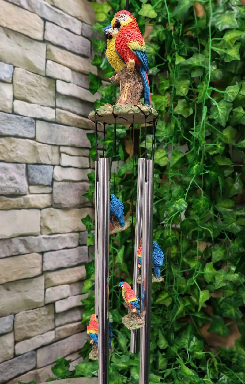 Red and Blue Scarlet Macaw Parrots Couple Resonant Relaxing Wind Chime Patio-2