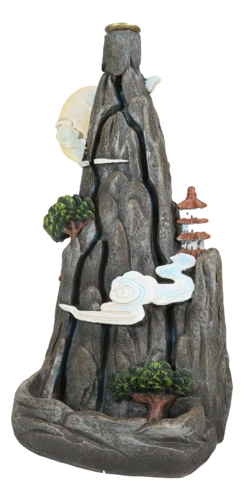 Feng Shui Rocky Mountain Top Buddhist Pagoda Temple Backflow Cone Incense Holder-3