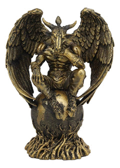 Sabbatic Goat The Thinker Baphomet Sitting On The Globe Statue 7.75"Tall-4