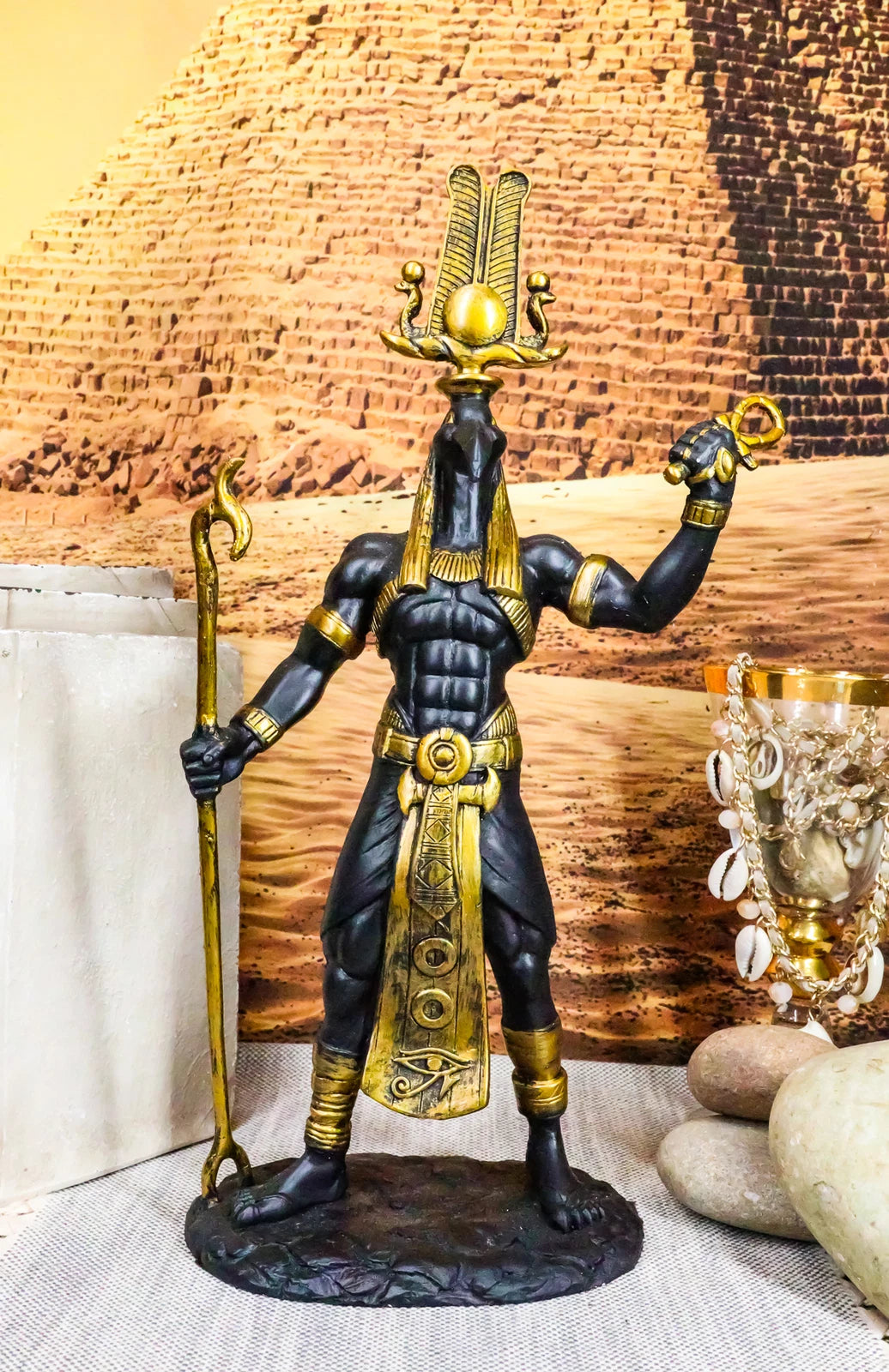 Egyptian God Ibis Headed Thoth Holding Was& Ankh Patron Of Knowledge