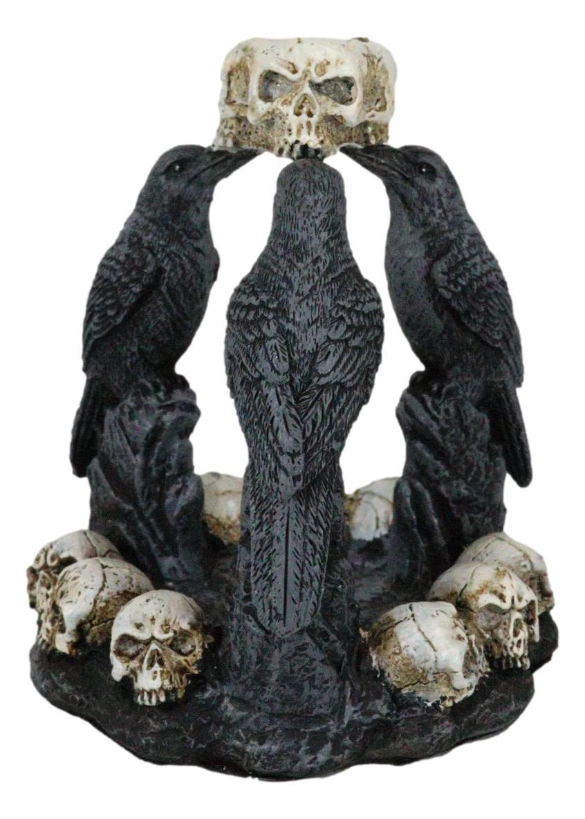 Gothic Wicca Quoth Trio Ravens Nevermore With Skulls Backflow Incense Burner-2