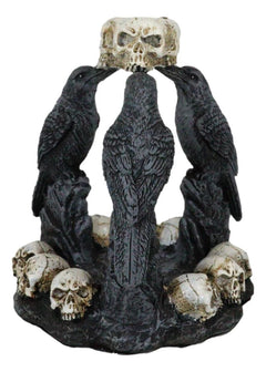 Gothic Wicca Quoth Trio Ravens Nevermore With Skulls Backflow Incense Burner-2