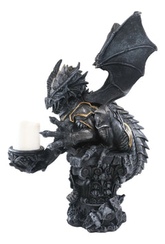 Large Rune Armored Dragon On Pedestal Tea Light Candle Holder Statue Figurine-1