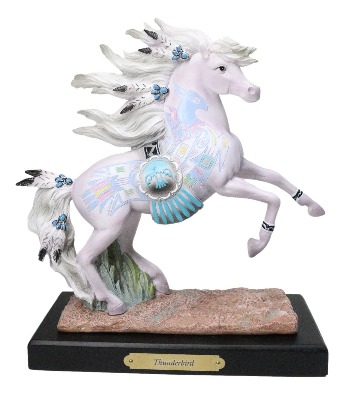 Figura de caballo Thunderbird, escultura decorativa nativa americana del oeste para el hogar, la oficina, estanterías, salas de estar, casas rústicas, exhibiciones de mesa, coleccionables ecuestres.