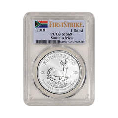 Moneda Krugerrand de plata de Sudáfrica 2018 de 1 oz, 1 Rand MS69 PCGS - Primera acuñación-2