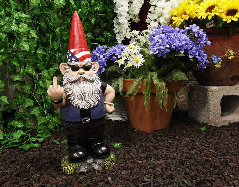 Flip The Bird American Biker Bully Gnome Not Welcome Statue Garden Patio Pool-1