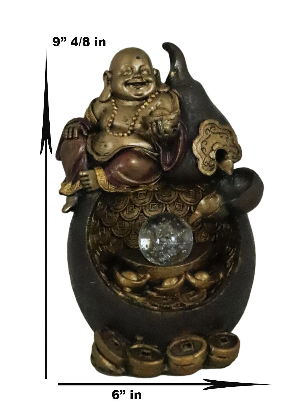 Happy Buddha Hotei Seated On Wine Gourd Backflow Incense Burner LED Light Statue-4