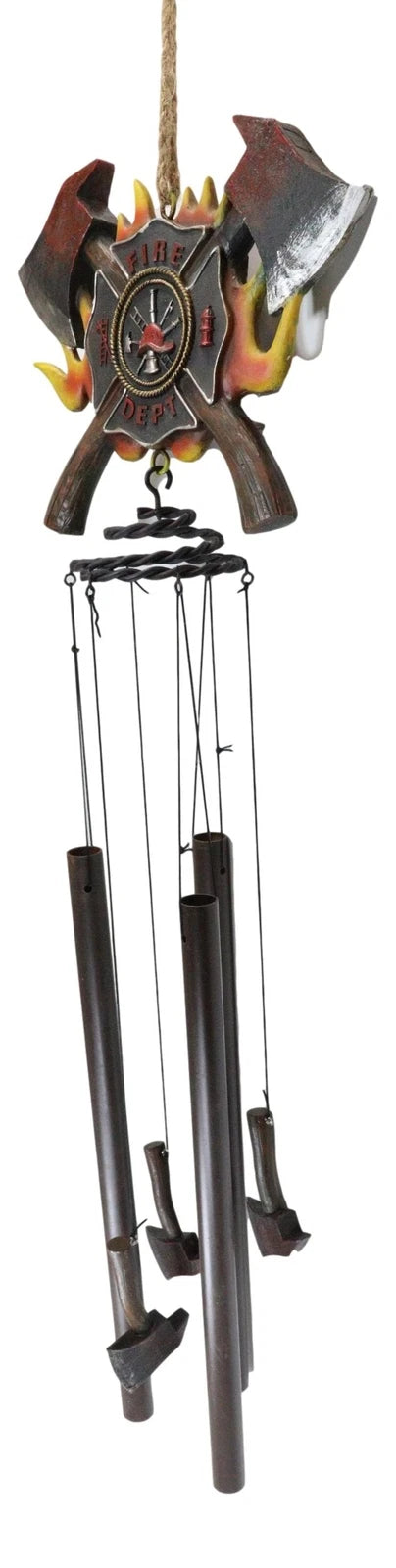 Maltese Cross Crest With Crossed Fire Fighter Axe Fireman Wind Chime Decor-3