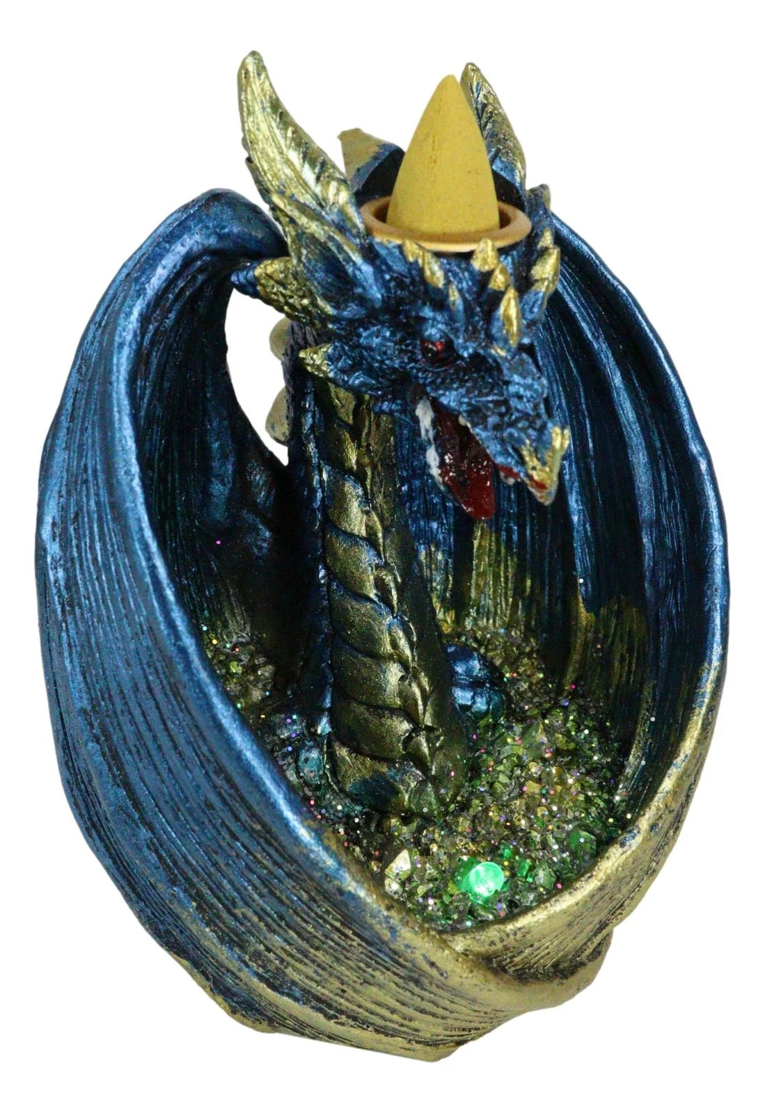 Blue Wise Dragon Guarding LED Light Crystals Smoky Backflow Cone Incense Burner-3