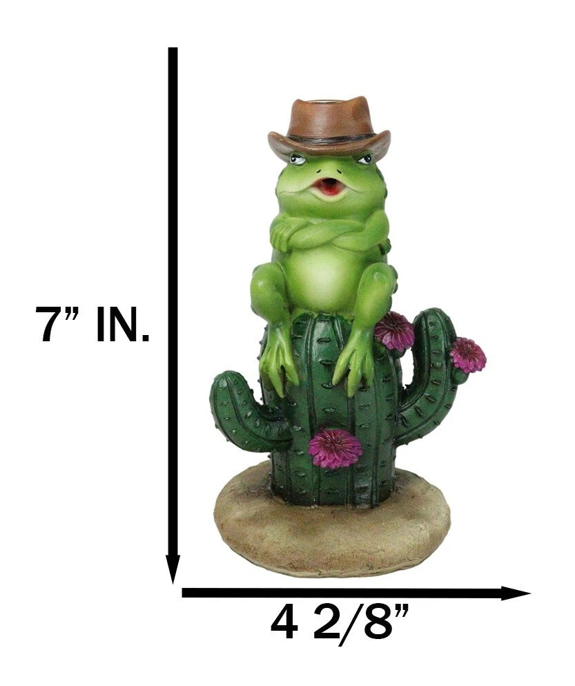 Western Outlaw Cowboy Frog On Cactus Backflow Incense Cone Burner Figurine-4