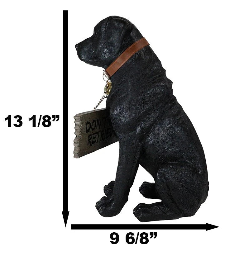 Lifelike Black Labrador Retriever Dog With Welcome Jingle Collar Sign Statue-3