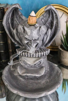 Gothic Chimera Gargoyle On Fountain Pedestal Backflow Incense Cone Burner Decor-3