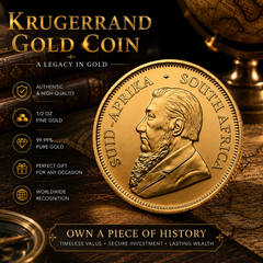 1/2 oz South African Gold Krugerrand Coin, Random Year Fine Gold Bullion, Precious Metal Investment Collectible-1