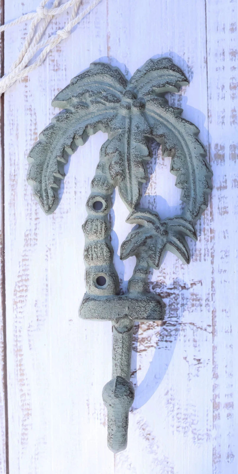 Cast Iron Verdigris Tropical Paradise Beach Coconut Palm Trees Coat Wall Hook-1