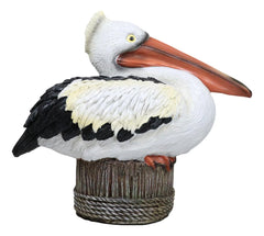 Coastal Marine Great White Pelican Sea Bird Perching On Getty Post Figurine-2