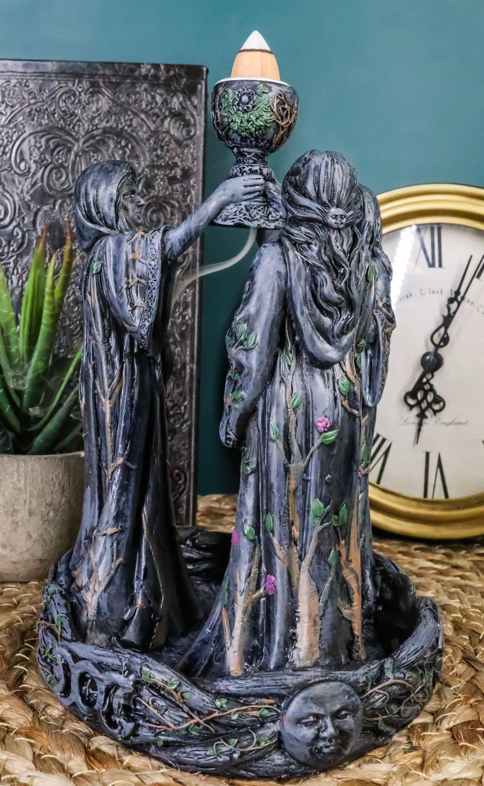 Triple Goddess Maiden Mother & Crone Backflow Cone Incense Burner-3