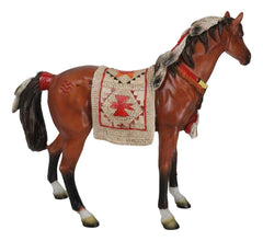 Estatua artesanal de caballo espiritual con sillín tapizado pintado, 24 cm de largo-3