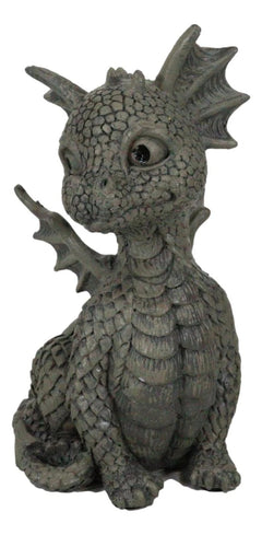 Whimsical Dainty Garden Dragon Sitting Figurine Faux Stone Fantasy Decor-2
