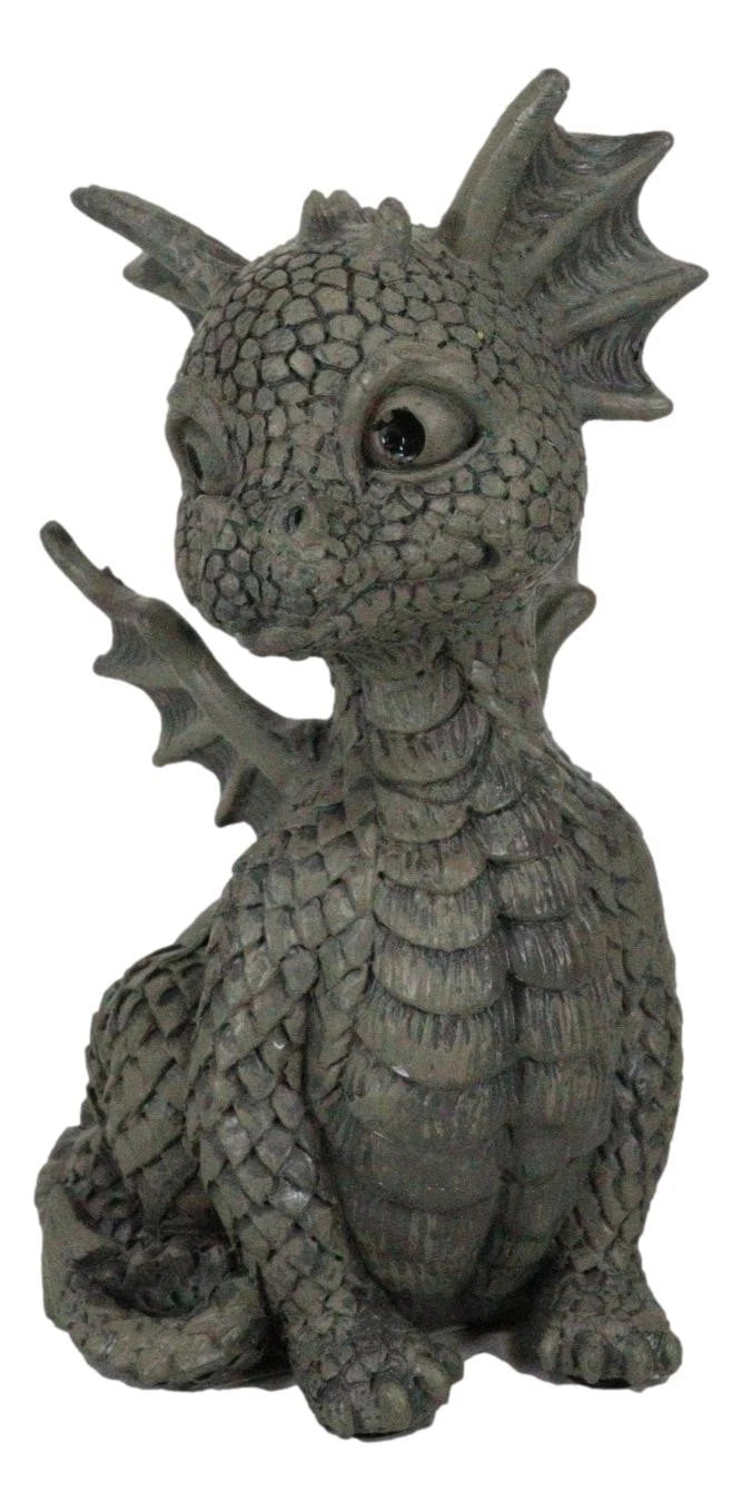 Whimsical Dainty Garden Dragon Sitting Figurine Faux Stone Fantasy Decor-2