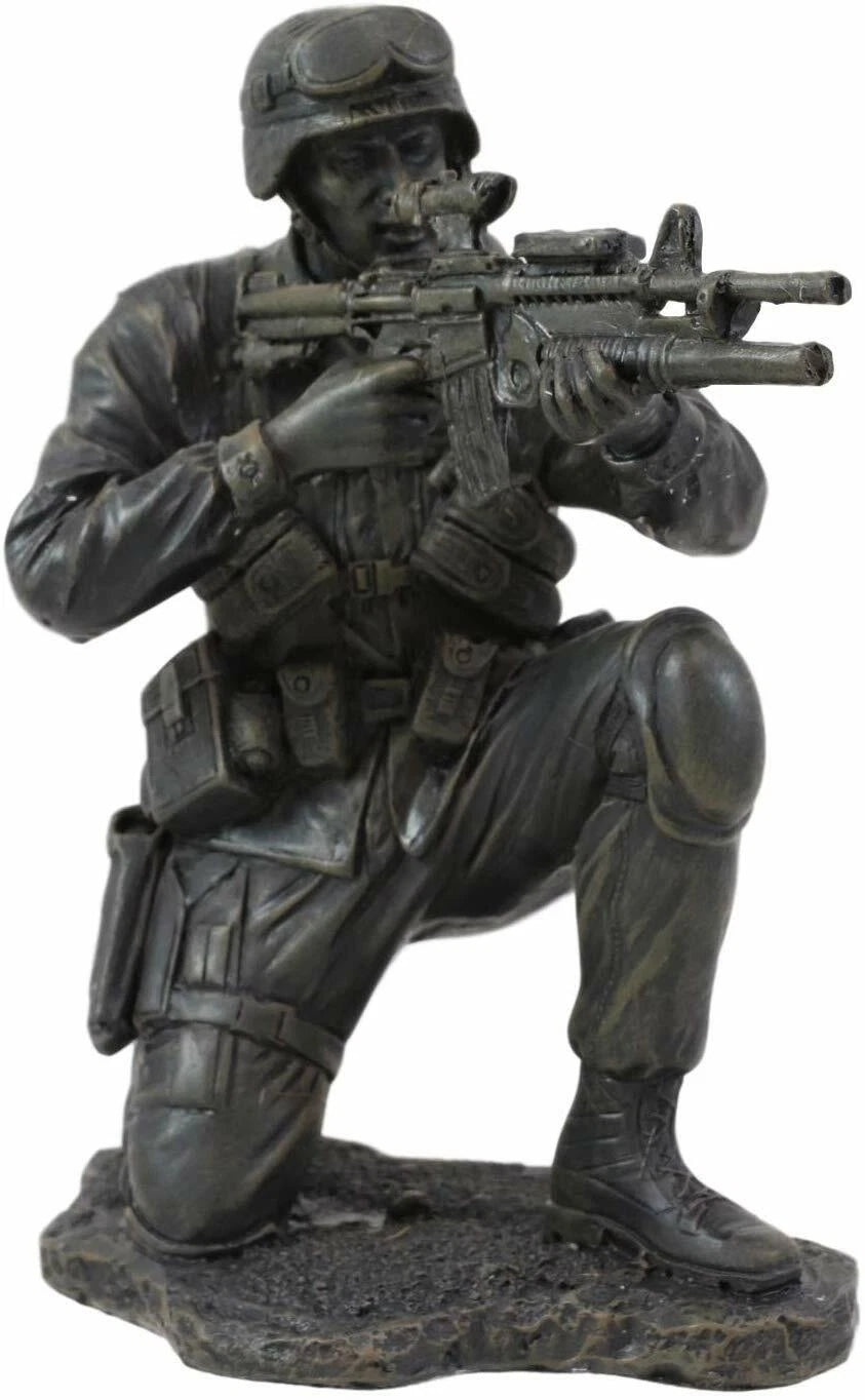 Military Soldier Kneeling and Taking Aim Statue 5.5" Tall Marine Figurine-3