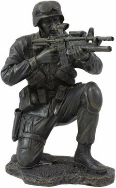 Military Soldier Kneeling and Taking Aim Statue 5.5" Tall Marine Figurine-3