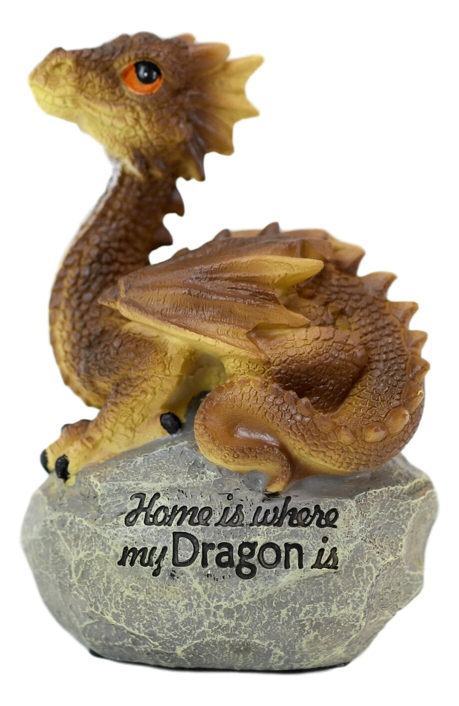'Home is Where My Dragon is' Baby Dragon on Rock Resin Figurine 7.5" H