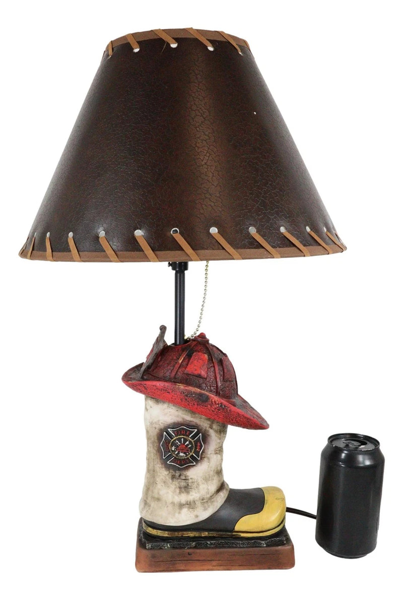 American Hero Fire Fighters Fireman Boot And Helmet Table Lamp With Laced Shade-2