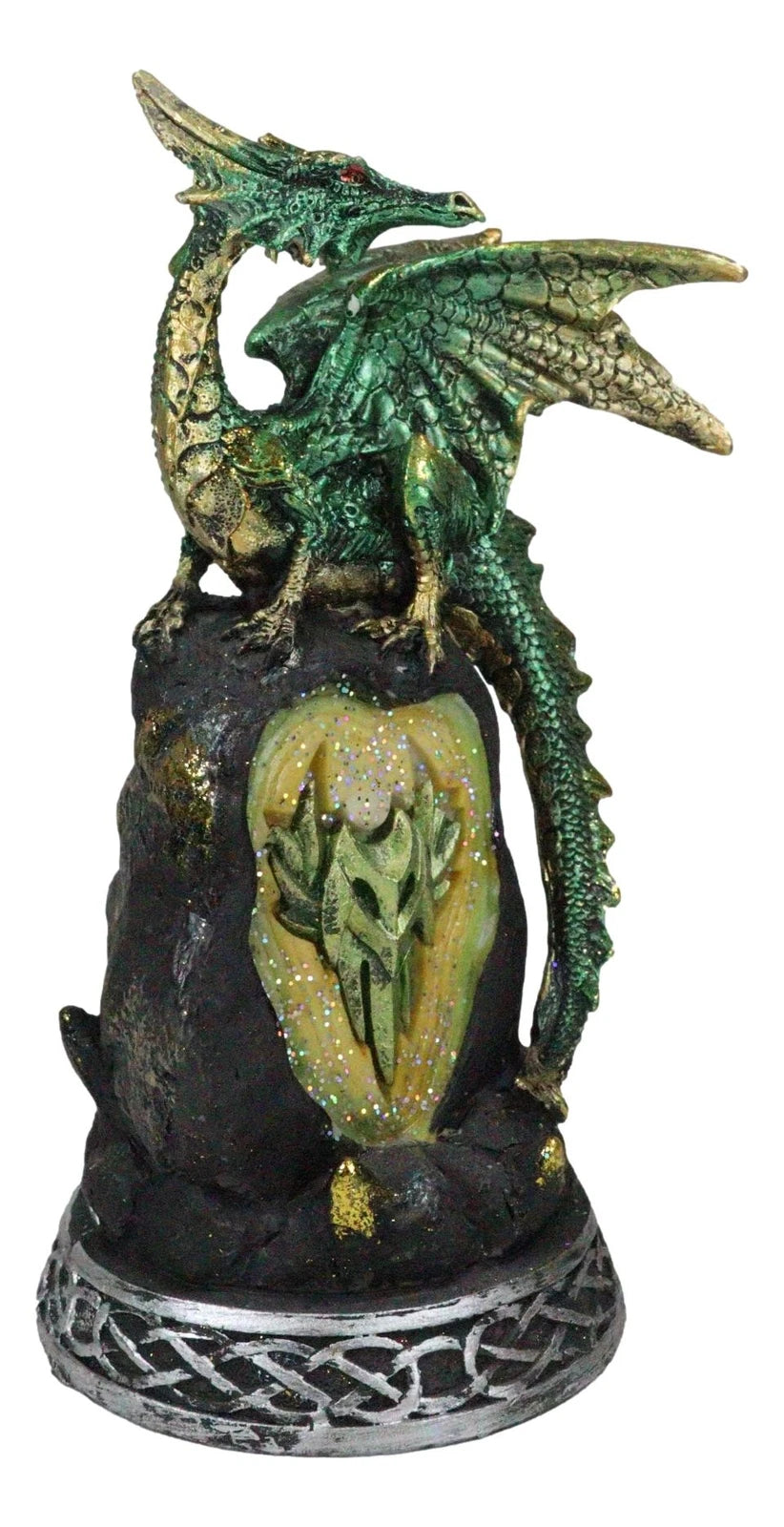 Green Dragon with LED Light On Crystal Mountain 7.5 Inches Tall Collection-3