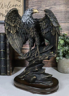 American Patriotic Large Bald Eagle Perched On Rocky Cliff Resin Figurine 10"H-2