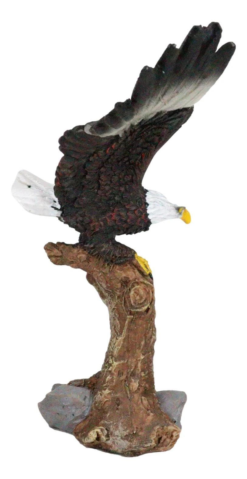 Figura decorativa de resina de águila calva de 18 cm de altura descendiendo de una rama de árbol-3