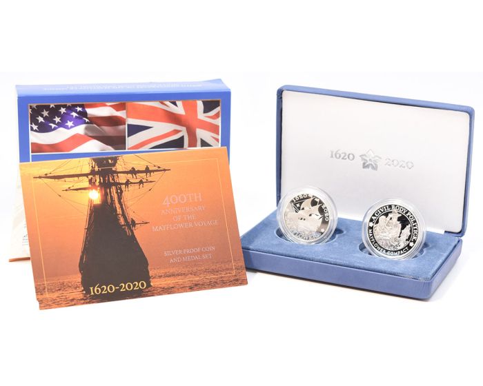 2020 400th Anniversary of the Mayflower Voyage Silver Proof Coin and Medal Set in Original Government Packaging-1