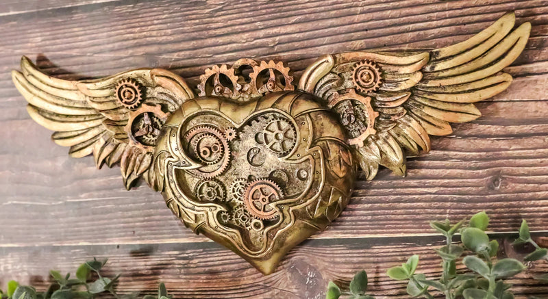 Steampunk Romantic Angel Winged Heart Clockwork And Gearwork Wall Plaque Decor-1