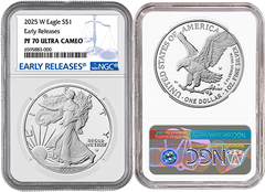 Moneda American Silver Eagle PF-70 (NGC) de 1 oz de prueba del año 2025-W-1