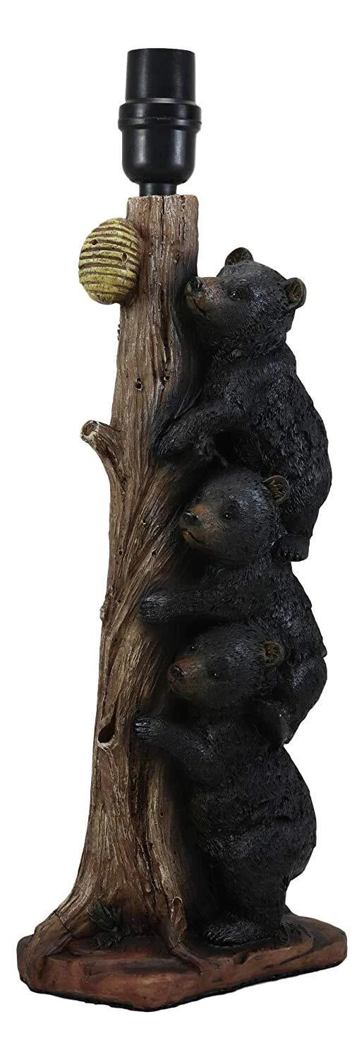 Rustic Climbing 3 Stacked Black Bear Cubs Getting Honey Table Lamp W/Shade-8