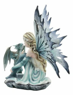 Winter Fairy With Bossy Baby Dragon Statue 7.25"Tall Mythical Fae Magic-5